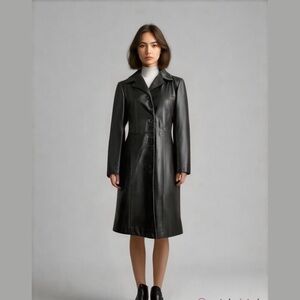 BOD & CHRISTENSEN DARK BROWN LEATHER SINGLE BREASTED MID-LENGTH JACKET COAT - 12